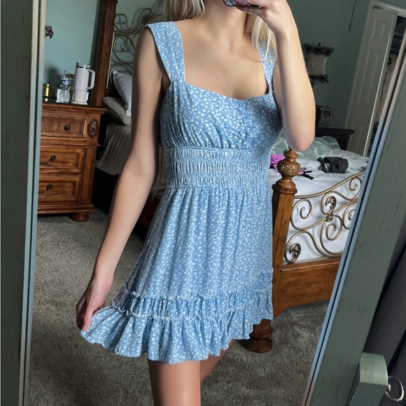 Sweet Pot Blue Floral Ruffle Mini Dress Size 10 - Picture 3 of 13